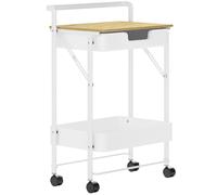 HOMCOM Carrito Auxiliar con Ruedas de 2 Niveles con Cajón Encimera y Cesta de Rejilla para Dormitorio Baño Cocina Blanco
