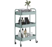 HOMCOM Carrito Auxiliar con Ruedas de 3 Niveles, Carrito de Cocina con 3 Cestas y 2 Asas, para Baño, Dormitorio, Oficina, 45x30,6x79 cm, Azul Claro