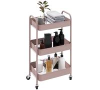 HOMCOM Carrito Auxiliar con Ruedas de 3 Niveles 45x30,6x79 cm Rosa