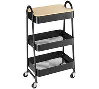 HOMCOM Carrito Auxiliar con Ruedas de 3 Niveles 45x31x79,4 cm Negro