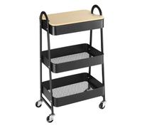 HOMCOM Carrito Auxiliar con Ruedas de 3 Niveles Carrito de Cocina con 3 Cestas de Acero y 1 Placa de Cubierta para Comedor Sala Baño 45x31x79,4 cm Negro