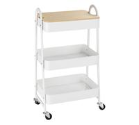 Homcom carrito auxiliar con ruedas de 3 niveles, carrito de cocina con 3 cestas de acero y 1 placa de cubierta, para comedor, sala baño, 45x31x79,4 cm, blanco 45 cm