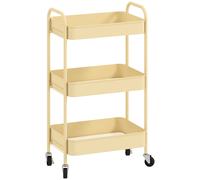 HOMCOM Carrito Auxiliar con Ruedas de 3 Niveles Carrito de Cocina con 3 Cestas y 2 Asas 45x30,6x79 cm Amarillo