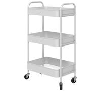 HOMCOM Carrito Auxiliar con Ruedas de 3 Niveles Carrito de Cocina con 3 Cestas y 2 Asas 45x30,6x79 cm Blanco