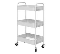 HOMCOM Carrito Auxiliar con Ruedas de 3 Niveles, Carrito de Cocina con 3 Cestas y 2 Asas para Baño, Dormitorio, Oficina, 45x30,6x79 cm, Blanco