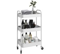 HOMCOM Carrito Auxiliar con Ruedas de 3 Niveles, Carrito de Cocina con 3 Cestas y 2 Asas para Baño, Dormitorio, Oficina, 45x30,6x79 cm, Blanco