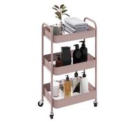 Homcom carrito auxiliar con ruedas de 3 niveles, carrito de cocina con 3 cestas y 2 asas, para baño, dormitorio, oficina, 45x30,6x79 cm, rosa