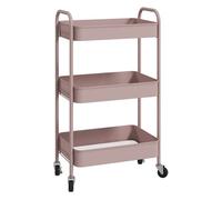 HOMCOM Carrito Auxiliar con Ruedas Carrito de Almacenamiento con 3 Cestas y Marco de Acero para Salón Dormitorio Oficina Cocina 45x30,6x79 cm Rosa