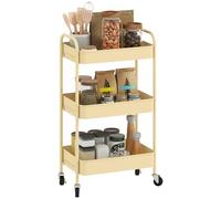 HOMCOM Carrito Auxiliar con Ruedas de 3 Niveles, Carrito de Cocina con 3 Cestas y 2 Asas, para Baño, Dormitorio, Oficina, 45x30,6x79 cm, Amarillo