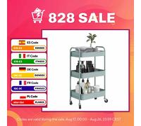 HOMCOM Carrito Auxiliar con Ruedas de 3 Niveles, Carrito de Cocina con 3 Cestas y 2 Asas, para Baño, Dormitorio, Oficina, 45x30,6x79 cm, Rosa