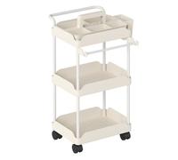 Homcom carrito auxiliar con ruedas de 3 niveles, carrito de cocina con cestas extraíbles, ruedas con freno, soporte para toallas y marco de metal, para comedor, salón, baño, oficina, blanco