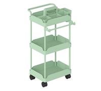 HOMCOM Carrito Auxiliar con Ruedas de 3 Niveles, Carrito de Cocina con Cestas Extraíbles, Ruedas con Freno, Soporte para Toallas y Marco de Metal, para Comedor, Salón, Baño, Oficina, Verde