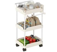 HOMCOM Carrito Auxiliar con Ruedas de 3 Niveles, Carrito de Cocina con Cestas Extraíbles, Ruedas con Freno, Soporte para Toallas y Marco de Metal, Carro de Servicio para Comedor, Salón, Baño, Blanco