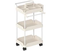 HOMCOM Carrito Auxiliar con Ruedas de 3 Niveles Carrito de Cocina con Cestas Extraíbles y Soporte para Toallas Blanco Aosom España