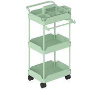 HOMCOM Carrito Auxiliar con Ruedas de 3 Niveles Carrito de Cocina con Cestas Extraíbles y Soporte para Toallas Verde