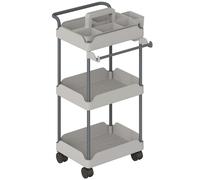 HOMCOM Carrito Auxiliar con Ruedas de 3 Niveles Carrito de Cocina con Cestas Extraíbles y Soporte para Toallas Gris Aosom España