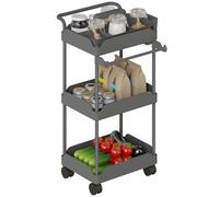 HOMCOM Carrito Auxiliar con Ruedas de 3 Niveles Cestas Extraíbles Gris