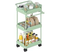 HOMCOM Carrito Auxiliar con Ruedas de 3 Niveles Cestas Extraíbles Verde