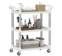 HOMCOM Carrito Auxiliar con Ruedas de 3 Niveles, Marco de Aleación de Aluminio, Carrito de Cocina, Carga de 35 kg por Estante, para Comedor, Sala, Baño, 88x44x93 cm, Blanco