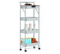 HOMCOM Carrito Auxiliar con Ruedas de 4 Niveles Carro de Cocina con 1 Cajón y 3 Cestas Carrito Organizador para Dormitorio Salón Oficina Verde Claro