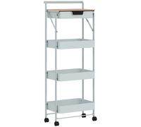 HOMCOM Carrito Auxiliar con Ruedas de 4 Niveles con Cajón Encimera y Cestas de Rejilla para Dormitorio Baño Cocina Verde Claro