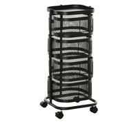 HOMCOM Carrito Auxiliar con Ruedas de 5 Niveles, Carrito de Cocina con 4 Cestas de Almacenamiento Giratorias 270° y Bandeja Superior, para Frutas, Verduras, Utensilios, 33x33x77 cm, Negro