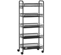 HOMCOM Carrito Auxiliar con Ruedas de 5 Niveles con Cestas de Malla Extraíbles y Marco de Acero 45x26,5x106 cm Negro Aosom España