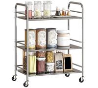 HOMCOM Carrito Auxiliar con Ruedas de Acero Inoxidable, Carro de Servicio de 3 Niveles con Estante Ajustable, 4 Ruedas, Carrito para Cocina, Restaurante, 60x35x77 cm, Plata