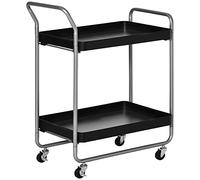 HOMCOM Carrito Auxiliar con Ruedas Giratorias, Porta Alimentos de 2 Niveles con Asas, Carro Portaobjetos de Metal para Cocina, Salón, 63 x 40,4 x 83,5 cm, Negro