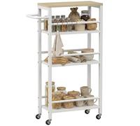 HOMCOM Carrito Auxiliar Ruedas de 4 Niveles con 6 Ganchos 50x20x81cm Roble