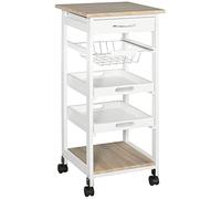 HOMCOM Carrito Cocina móvil almacén, Estructura Madera Maciza, Blanco