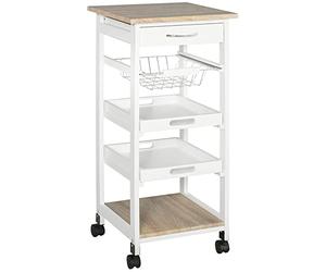 HOMCOM Carrito Cocina móvil almacén, Estructura Madera Maciza, Blanco