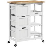 HOMCOM Carrito Cocina Pequeño Móvil con Estantes para Condimentos para Cafetera y Utensilios de Cocina 67x37x85,5 cm Blanco Aosom España