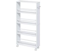 HOMCOM Carrito de almacenamiento de 4 niveles, carretilla con ruedas y asas, carrito estrecho, 45 x 15 x 91 cm, blanco