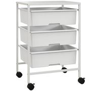 HOMCOM Carrito de Almacenamiento de 4 Niveles, Carrito de Cocina con Ruedas, 3 Cestas, Tablero y Marco de Acero, para Salón, Baño, Oficina, 40,8x33,5x60,5 cm, Blanco
