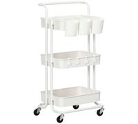 HOMCOM Carrito de Almacenamiento Multifuncional de 3 Niveles con Asa 3 Cajas Colgantes 4 Ganchos para Cocina Baño 42x38x86,5 cm Blanco Aosom España