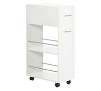 HOMCOM Verdulero de Cocina con Ruedas, 1 Cajón, 2 Estantes Abiertos, Carro Auxiliar Compacto 25x50x85 cm Blanco Aosom España