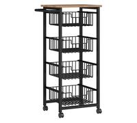 HOMCOM Carrito de Cocina, Carrito Verdulero para Cocina con Ruedas, 4 Cestas Deslizables y Marco de Acero, Carrito Auxiliar para Comedor, 49,5x31x91 cm, Roble