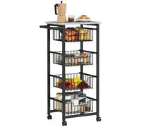 HOMCOM Carrito de Cocina Carrito Verdulero para Cocina con 4 Cestas Deslizables y Marco de Acero Carrito Auxiliar con Ruedas para Comedor 49,5x31x91 cm Gris Claro