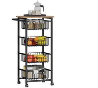 HOMCOM Carrito de Cocina, Carrito Verdulero para Cocina con Ruedas, 4 Cestas Deslizables y Marco de Acero, Carrito Auxiliar para Comedor, 49,5x31x91 cm, Roble