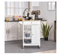 HOMCOM Carrito de Cocina Carro Auxiliar con Ruedas 1 Cajón 1 Armario 3 Estantes Abiertos de Almacenamiento para Comedor 66x39,5x86,5 cm Blanco