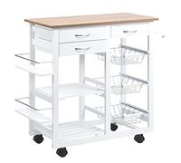 HOMCOM Carrito de Cocina Carro de Almacenamiento con Cajones Cestas Estantes para Especias Toallero Ruedas 92x37x82 cm Blanco