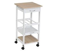 HOMCOM Carrito de Cocina Multifuncional 4 Niveles con Ruedas Cajón Estantes Botellero Organizador 37x37x76 cm Blanco Aosom España