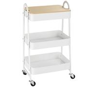 HOMCOM Carrito de Cocina con 3 Cestas de Acero y 1 Placa de Cubierta para Comedor Sala Baño 45x31x79,4 cm Blanco