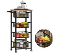 HOMCOM Carrito de Cocina con Ruedas 4 Cestas 49,5x31x91 cm Roble