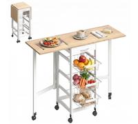 HOMCOM Carrito de Cocina con Alas Plegable 97,2x37x77,5 cm Blanco y Roble