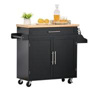 Homcom carrito de cocina con armario con puertas y estante interior ajustable cajón barra y especiero móvil aparador auxiliar con ruedas para comedor 109x40x89 cm negro