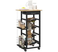 HOMCOM Carrito de Cocina con Ruedas Carrito Multiusos con Cajón 4 Cestas Extraíbles de Metal y Bastidores Laterales 47x37x83 cm Negro y Madera Natural