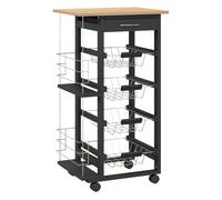 Homcom carrito de cocina con ruedas carrito multiusos con cajón 4 cestas extraíbles de metal y bastidores laterales 47x37x83 cm negro y madera natural 83 cm