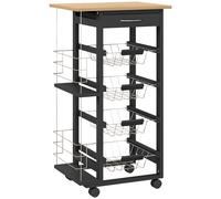 HOMCOM Carrito de Cocina con Ruedas Carrito Multiusos con Cajón 4 Cestas Extraíbles de Metal y Bastidores 47x37x83 cm Negro